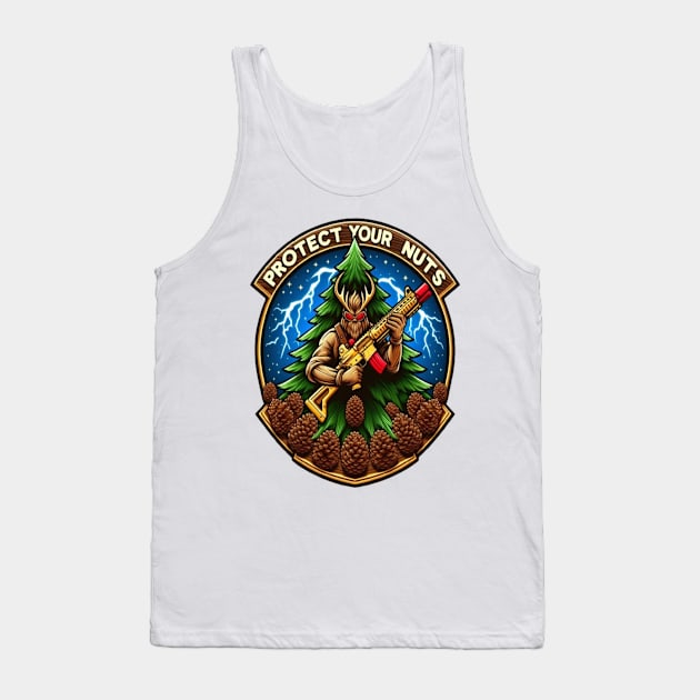 Fierce Cartoon Squirrel Defending Pine Cones With a Toy Gun Amidst Lightning Tank Top by coollooks